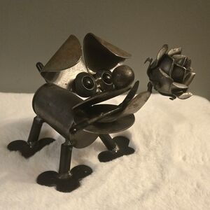 Metal Dog With Rose Ornament